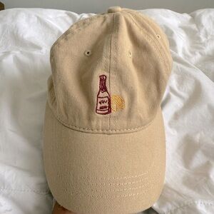 Anthropologie Baseball hat with Embroidered wine bottle and cheese